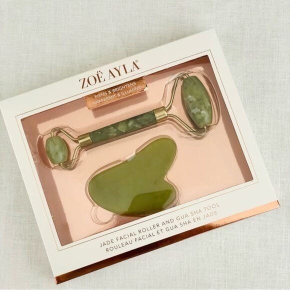 Zoe Ayla Jade Facial Roller and Gua Sha Set Firms and Brightens Natural Skincare - Picture 1 of 9